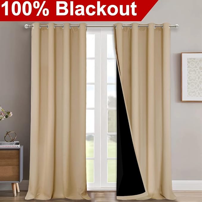 NICETOWN 100% Blackout Blinds, Biscotti Beige, Laundry Room Decor Window - Image 2