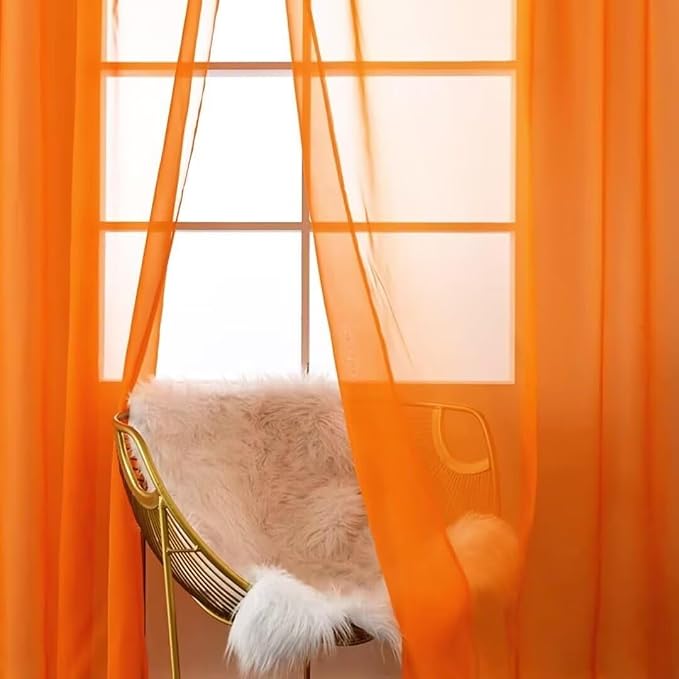 SpaceDresser Basic Rod Pocket Sheer Voile Window Curtain Panels Orange 1 Pair 2 - Image 8