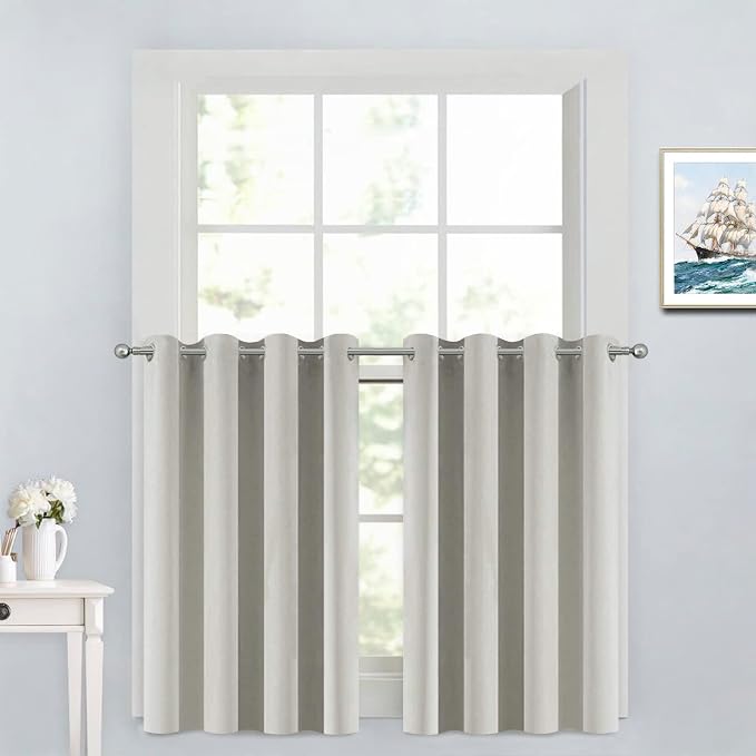Yakamok 36 Inch Room Darkening Curtains, Light Beige, 2 Panels by Yakamok