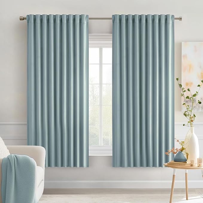 MIULEE Slate Blue Back Tab Blackout Curtains 63 Inch Length 2 Panels Set by MIULEE