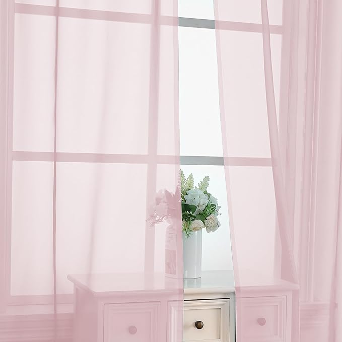 OVZME Blush Pink Sheer Curtains 63 Inches Long 2 Panels - Image 5