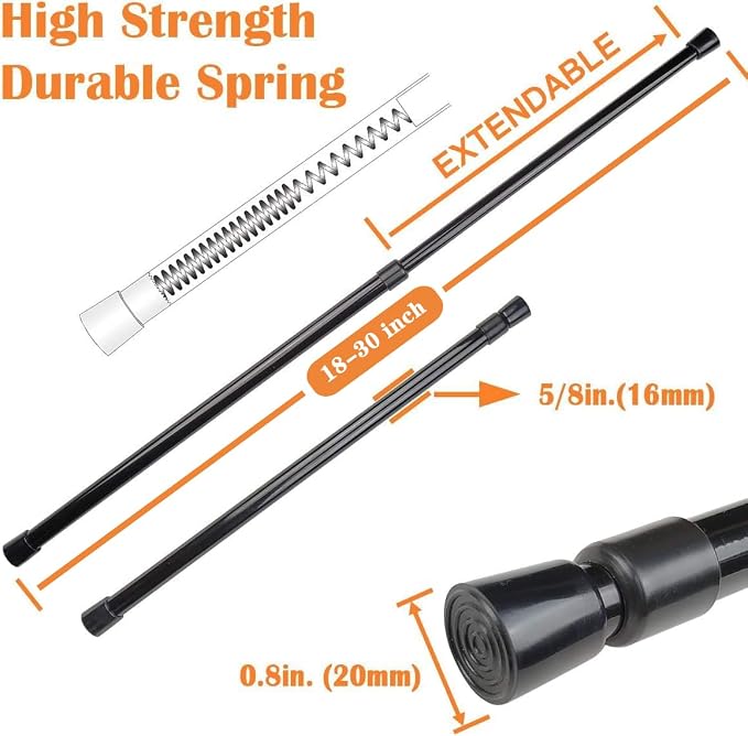 KXLife 2 Pack 5/8" Spring Tension Curtain Rod, Adjustable Tension Rods Black 18 - Image 2