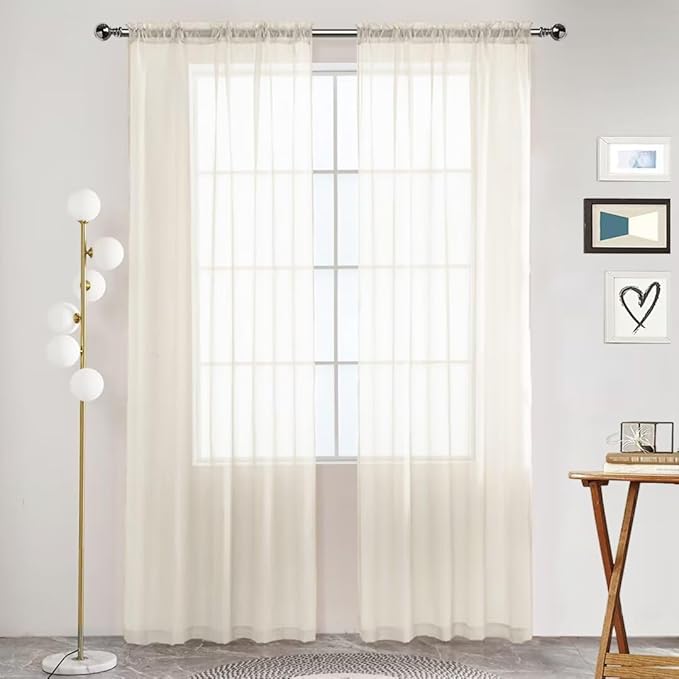SpaceDresser Basic Rod Pocket Sheer Voile Window Curtain Panels Ivory 1 Pair 2 by SpaceDresser