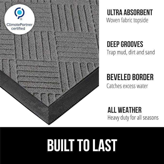GORILLA GRIP 100% Waterproof All-Season WeatherMAX Doormat, US Designed Natural - Image 3