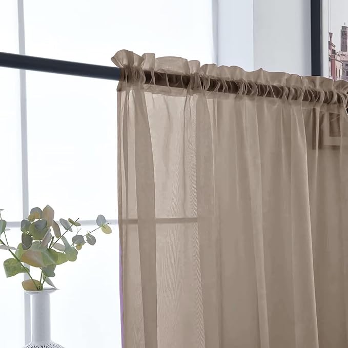 SpaceDresser Basic Rod Pocket Sheer Voile Window Curtain Panels Taupe 1 Pair 2 - Image 5
