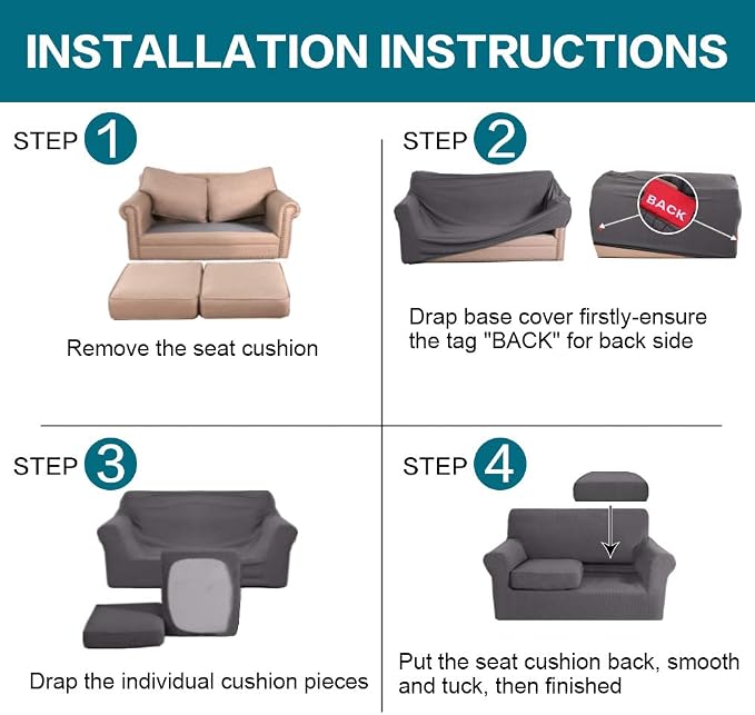 Turquoize 3 Piece Sofa Covers for 2 Cushion Couch Sofa Slipcover Soft Couch - Image 6