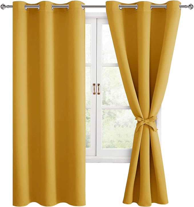 Blackout Curtains for Bedroom, 38 x 63 Inches Length Mustard Yellow | Thermal - Image 8