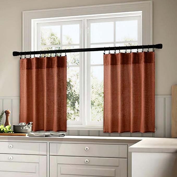 MIULEE Burnt Orange Fall Kitchen Curtain 36 Inch Length 2 Panels Farmhouse | - Image 3