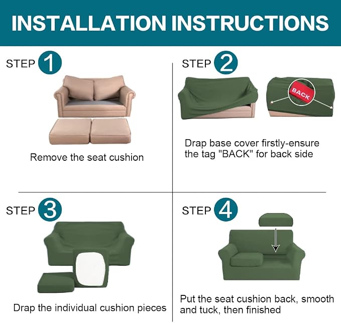 Turquoize 3 Piece Sofa Covers for 2 Cushion Couch Sofa Slipcover Soft Couch - Image 6