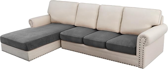 H.VERSAILTEX Velvet Stretch Sectional Couch Covers 4 Pieces Sofa Seat Cushion by HVERSAILTEX