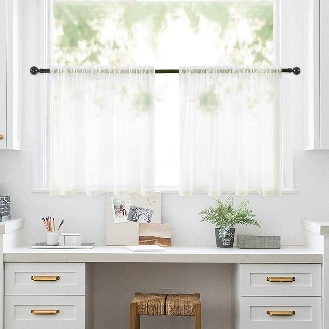 MIULEE 2 Panels Kitchen Tiers Half Window Sheer Curtains Rod Pocket Voile Drapes - Image 7