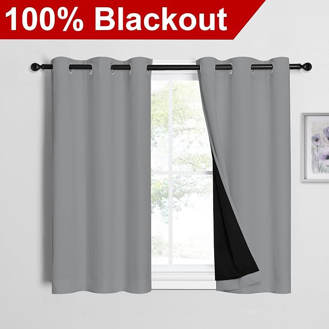 NICETOWN Silver Grey 100% Blackout Curtains - Image 2