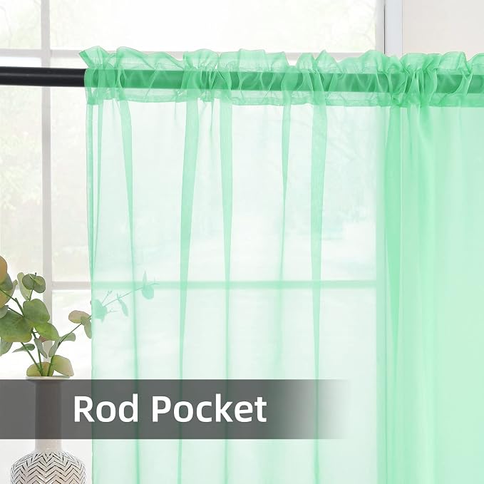 youleyar Solid Sheer Rod Pocket Curtain Voile Draperies 2 Panels White Beige - Image 3