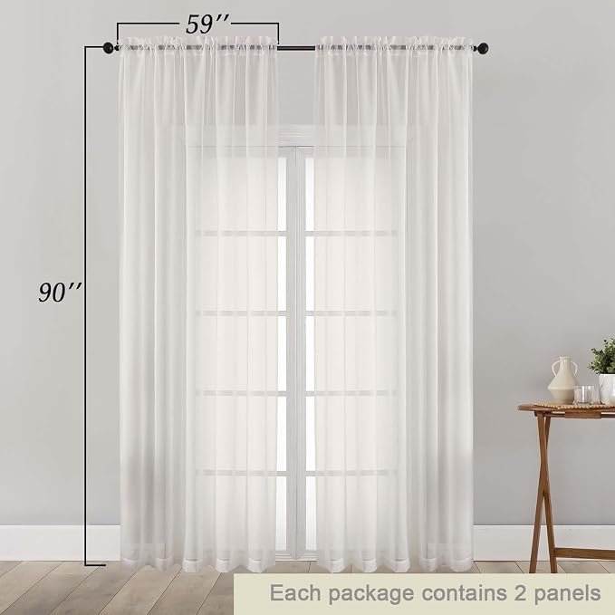 Sheer Ivory Curtains for Bedroom Living Room 90 Inches Long 2 Panels Set - Image 5