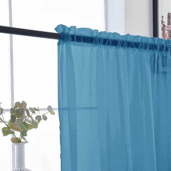 SpaceDresser Basic Rod Pocket Sheer Voile Window Curtain Panels Blue 1 Pair 2 - Image 5