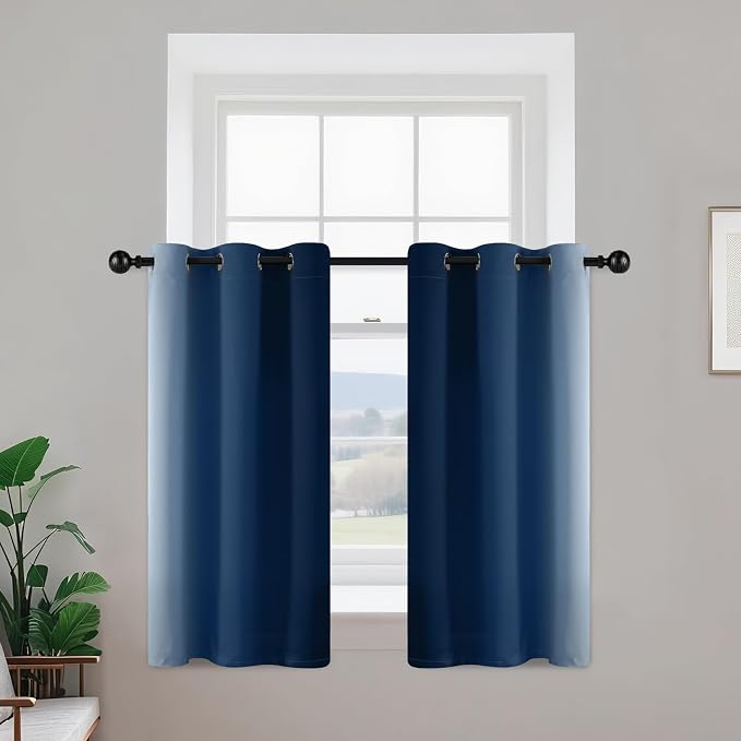 Yakamok Blue and Greyish White Ombre Curtains, Room Darkening Gradient Color - Image 2