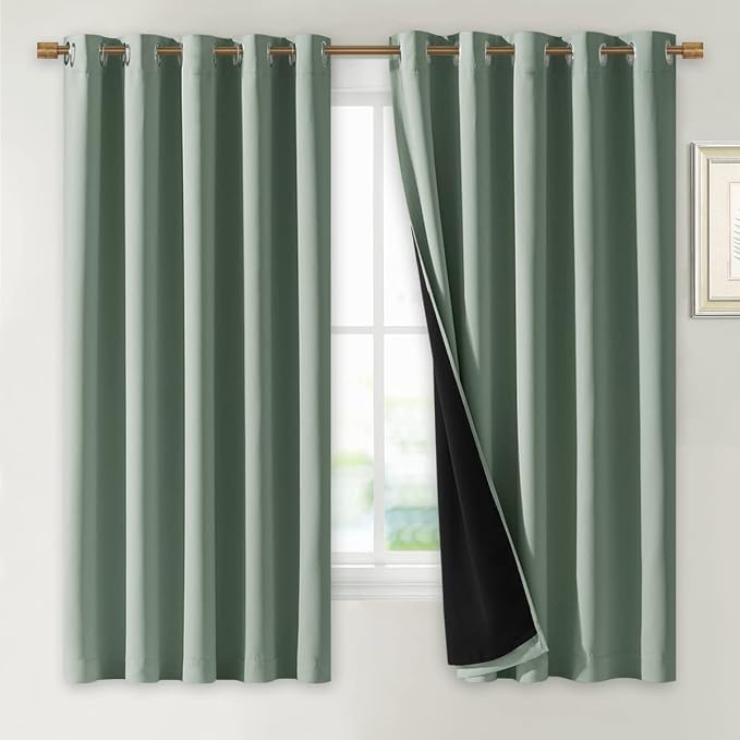 NICETOWN Greyish Green 100% Blackout Lined Curtains, 2 Thick Layers Completely by NICETOWN