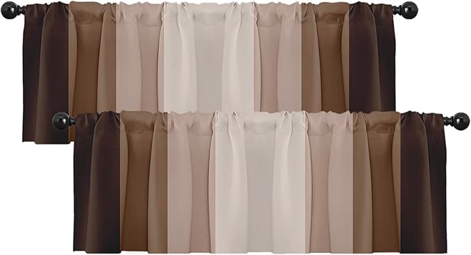 Emvency 2 Pack Valances Window Treatments, Striped Neutral Brown Minimalist by Emvency