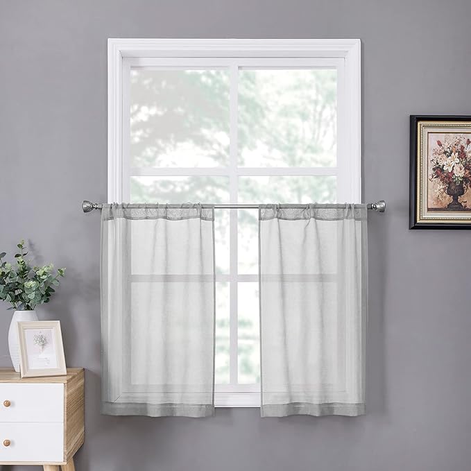 Tollpiz Sheer Tier Curtains Kitchen Linen Textured Half Curtain Sheers Light by Tollpiz