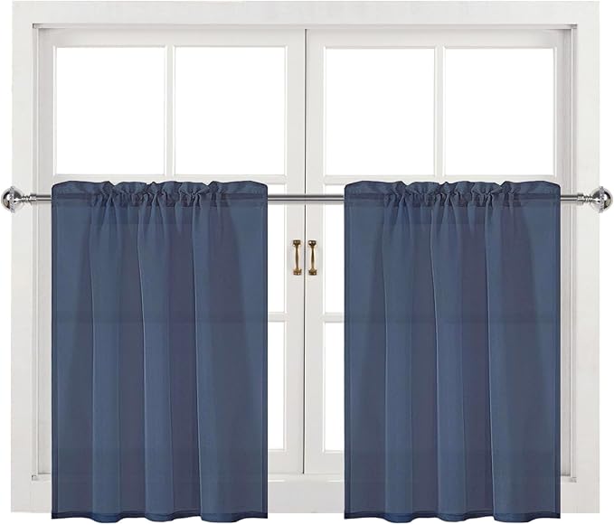 DWCN Navy Blue Sheer Curtains for Kitchen Windows - Image 9