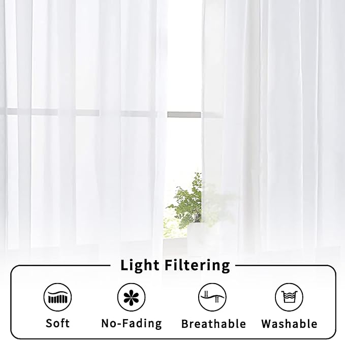 Aiyufeng 2 Piece White Sheer Curtains 63 Inch Length, Light Filtering Kitchen - Image 6