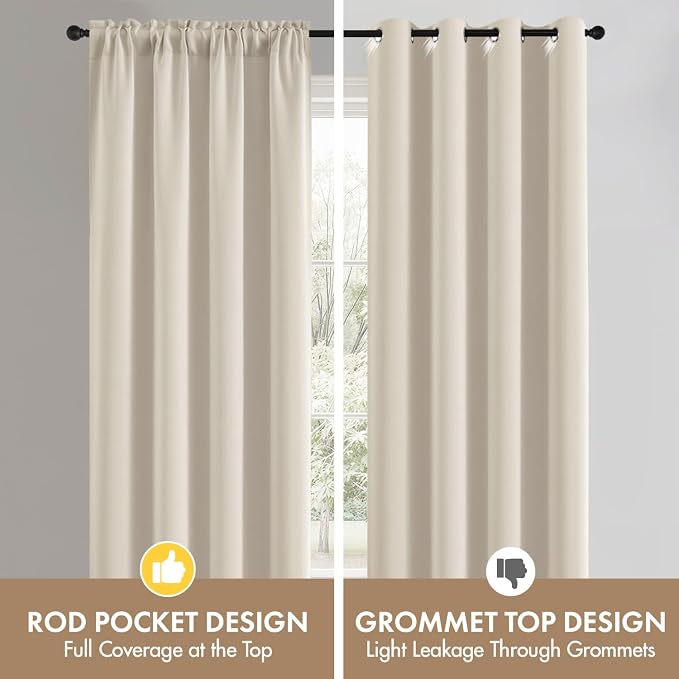 MIULEE 84 Inch Length Beige-White Blackout Bedroom Curtains Set of 4 | Thermal - Image 6