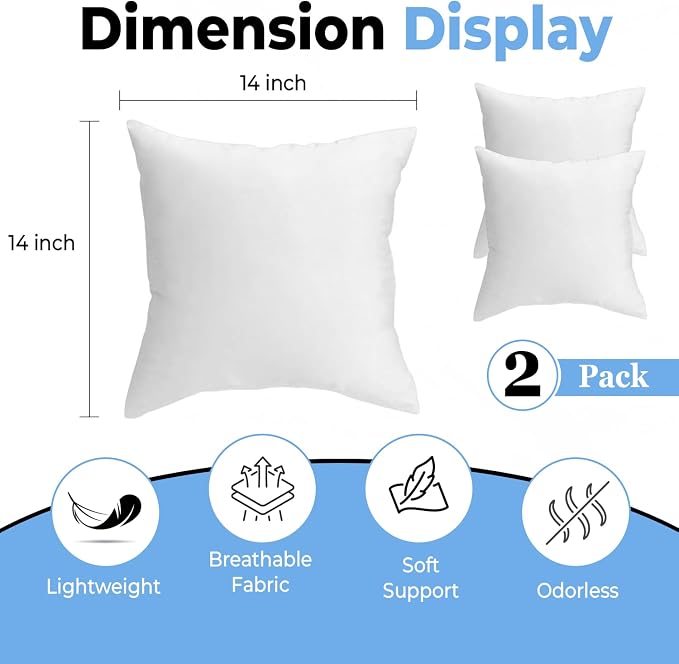 QUBA LINEN Throw Pillow Inserts, 14x14 Inches - Image 2