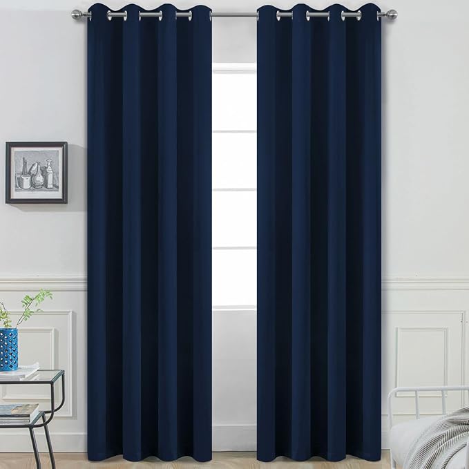 Yakamok 84 Inch Long Light Blocking Navy Blue Blackout Curtains, Room Darkening by Yakamok