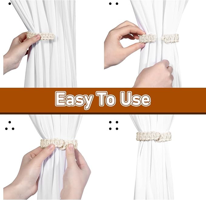 Ptwola 4 Pack Braided Curtain Tiebacks Boho Elegant Rustic Curtain Holdbacks - Image 3