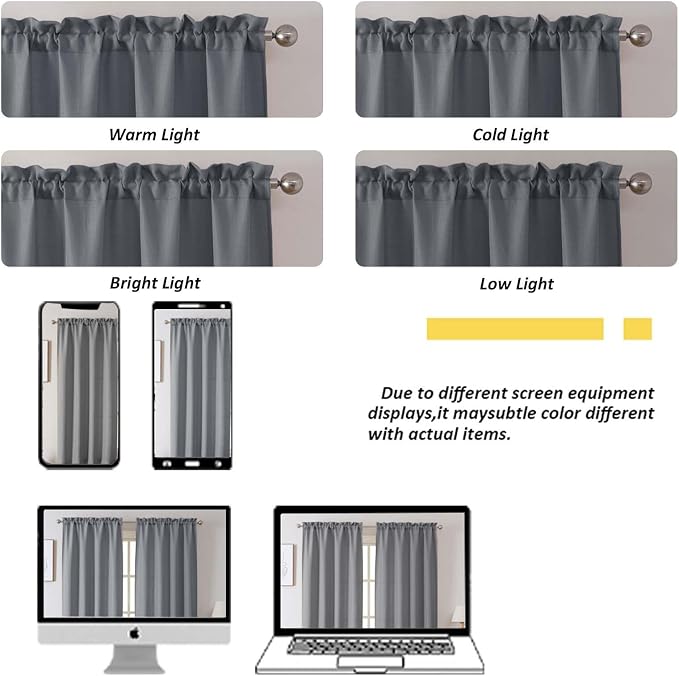Chyhomenyc Dark Grey Valance for Windows, Light Filtering Faux Linen Solid - Image 7