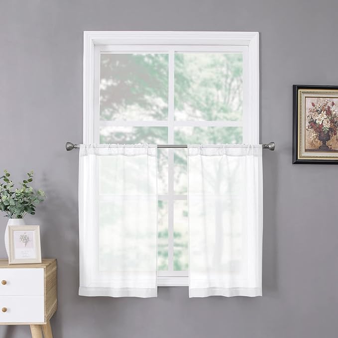 Tollpiz Sheer Tier Curtain Linen Textured Half Kitchen Curtains Sheer Light by Tollpiz