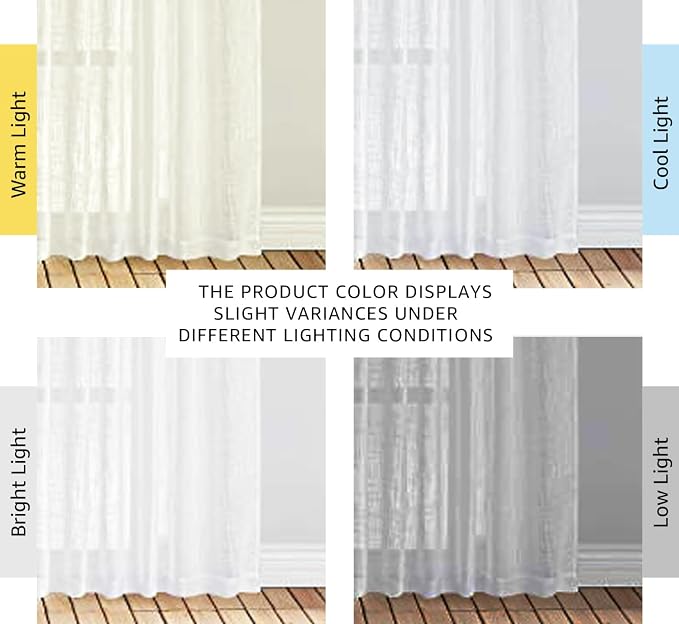 NICETOWN White Linen Sheer Curtains 90" Length, Rod Pocket & Back Tab Window - Image 2