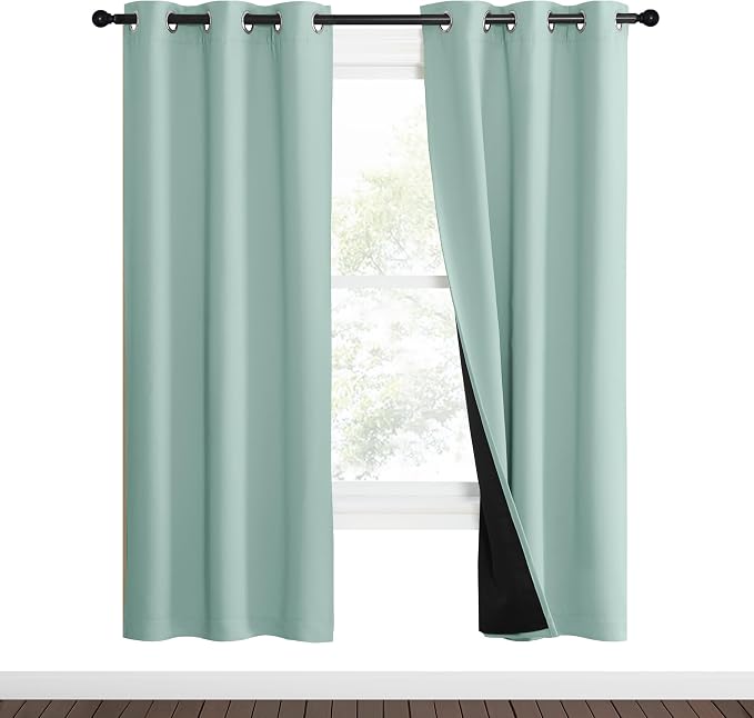 NICETOWN Aqua Blue 100% Blackout Curtain Set, Thermal Insulated & Energy - Image 2