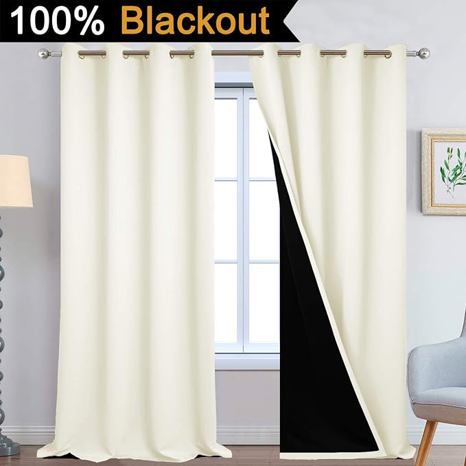 Yakamok 100% Blackout Window Curtain Panels, Heat and Full Light Blocking Drapes - Image 2