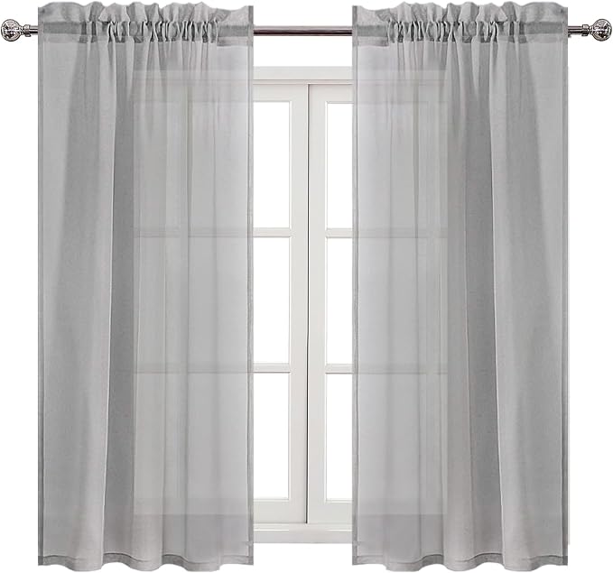 DWCN Grey Sheer Curtains Semi Transparent Voile Rod Pocket Curtains - Image 9