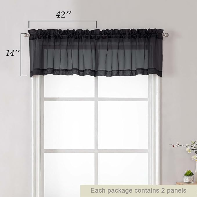 Black Valances for Windows, Modern Solid Mini Small Window Curtains for Cafe - Image 2