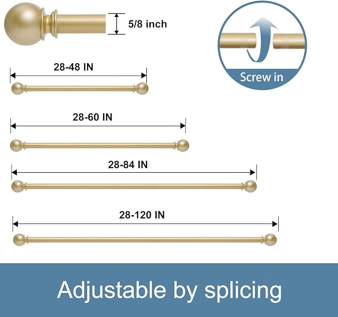Gold Curtain Rods for Windows 28 to 60 Inch - Image 5