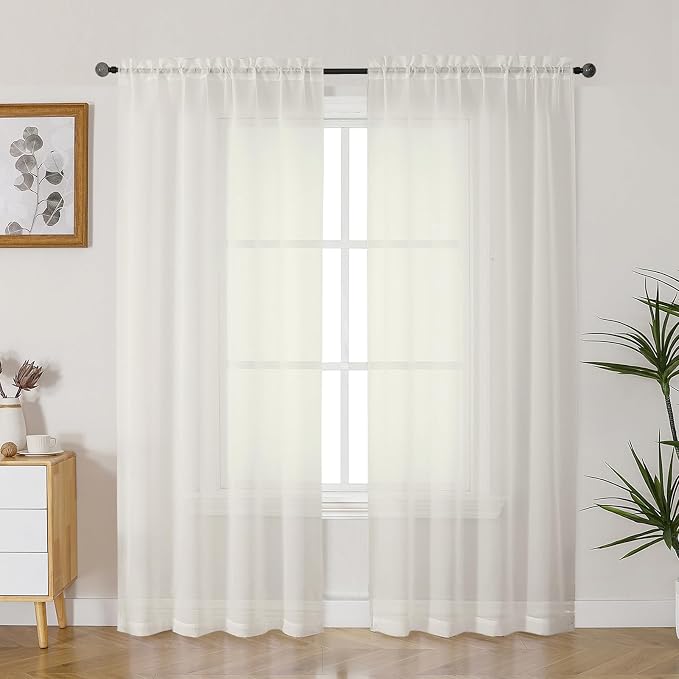 Gwine Ivory Sheer Curtains 72 Inches Long 2 Panels Set by Gwine