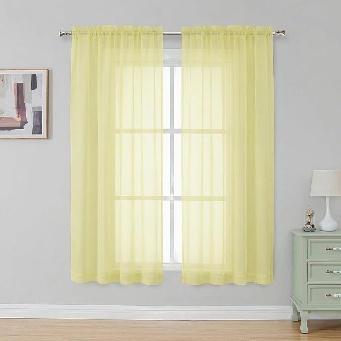 Simplebrand Light Yellow Sheer Curtains 63 Inch Length 2 Panels, Rod Pocket by Simplebrand