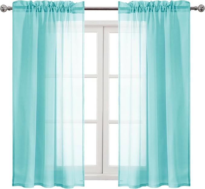 DWCN Aqua Sheer Curtains Semi Transparent Voile Rod Pocket Curtains by DWCN