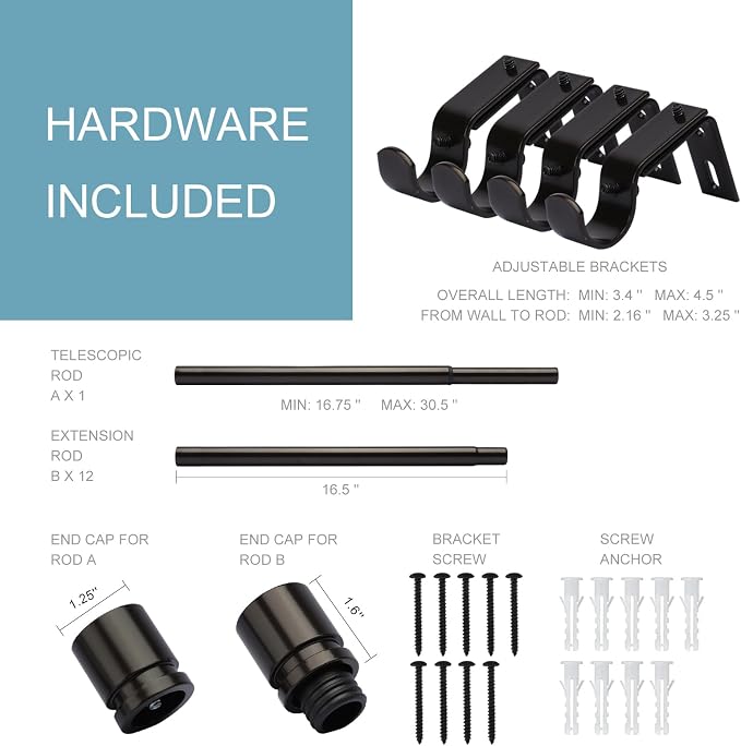 Byondeth Curtain Rods for Windows 16 to 200 Inches Adjustable Length 1 Inch - Image 4