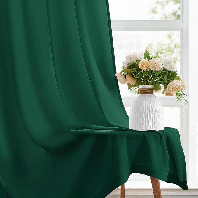 HOMEIDEAS Christmas Non-See-Through Hunter Green Privacy Sheer Curtains - Image 6