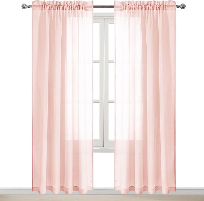 DWCN Blush Pink Sheer Curtains Semi Transparent Voile Rod Pocket Curtains - Image 9