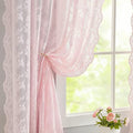 YJ YANJUN Vintage Lace Curtains Pink Boho Floral 80 Inch Curtains by YJYANJUN