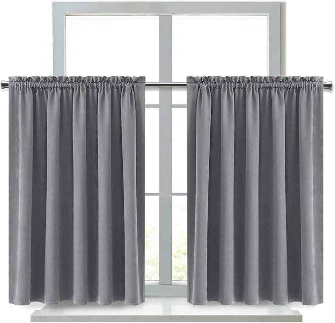 DWCN Grey Blackout Curtains for Half Window, Thermal Insulated Energy Saving - Image 9