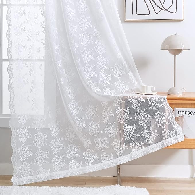 YJ YANJUN Vintage Lace Curtains 84 Inches Long 2 Panels-Victorian Floral Old - Image 4