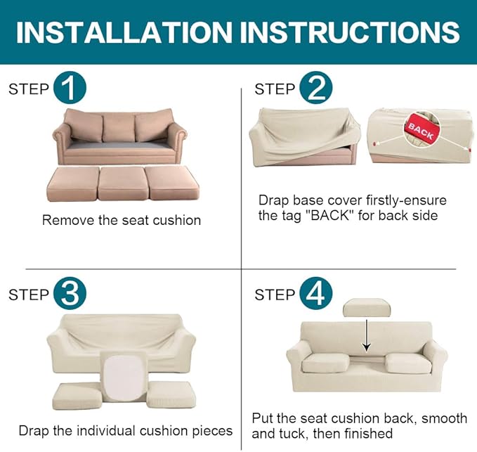 Turquoize 4 Piece Sofa Covers For 3 Cushion Couch Sofa Slipcover Soft Couch - Image 7