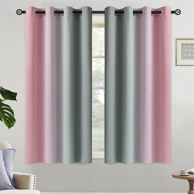 Yakamok Pink and Grey Blackout Curtains, Ombre Full Room Darkening Window by Yakamok