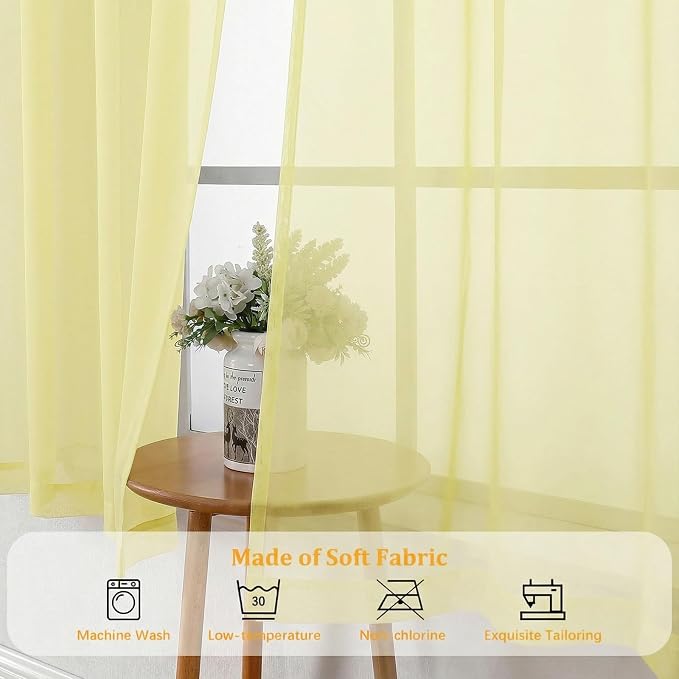 Gwine Light Yellow Sheer Curtains 63 Inch Length - Image 8