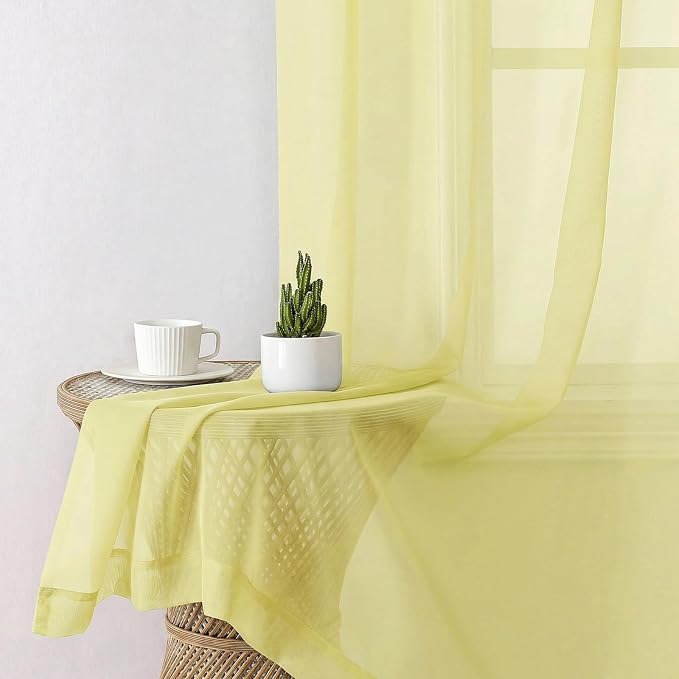 Lecloud Goose Yellow Sheer Curtains 54 Inch Length 2 Panels, Voile Light - Image 8